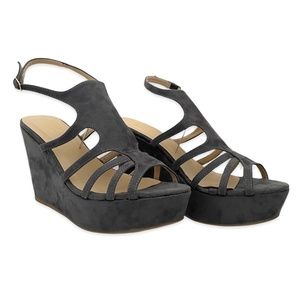 SAC NEW YORK GRAY SUEDE PLATFORM WEDGES SANDALS